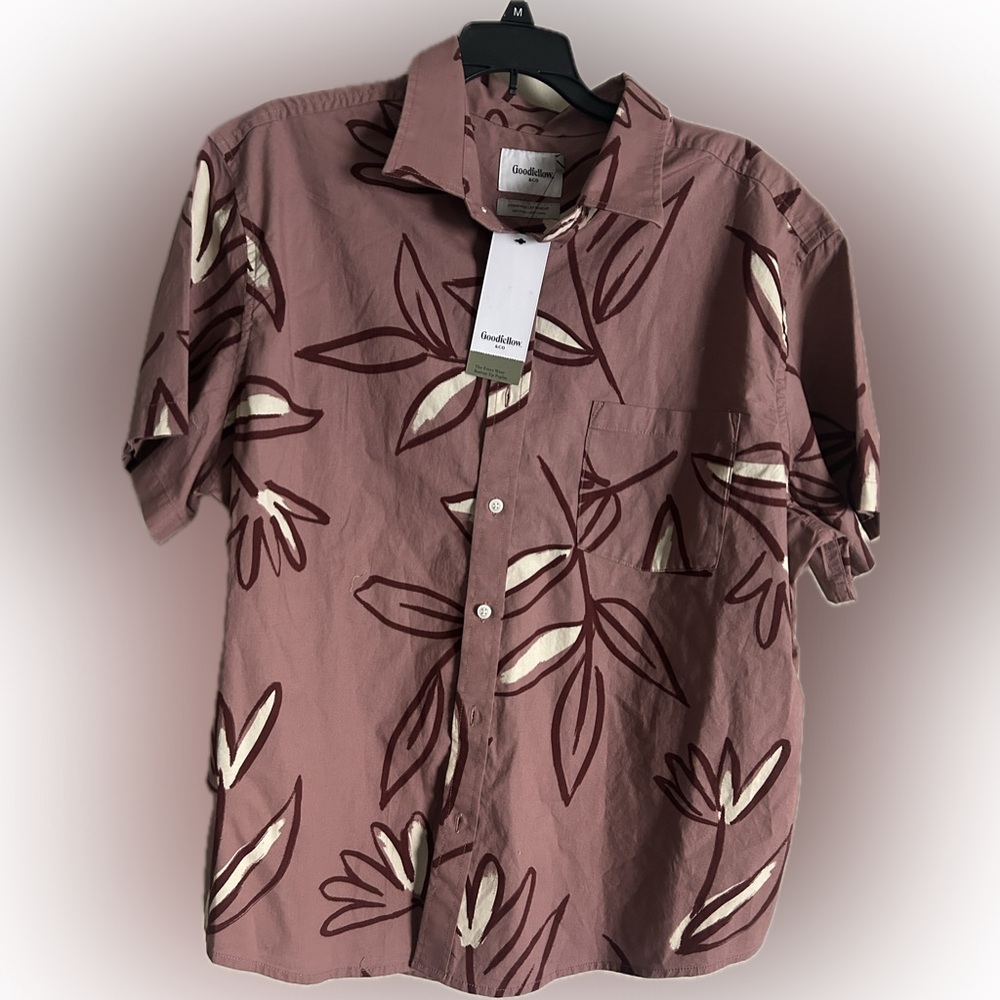Men’s Floral Short Sleeve Poplin Button Down Shirt Size XL